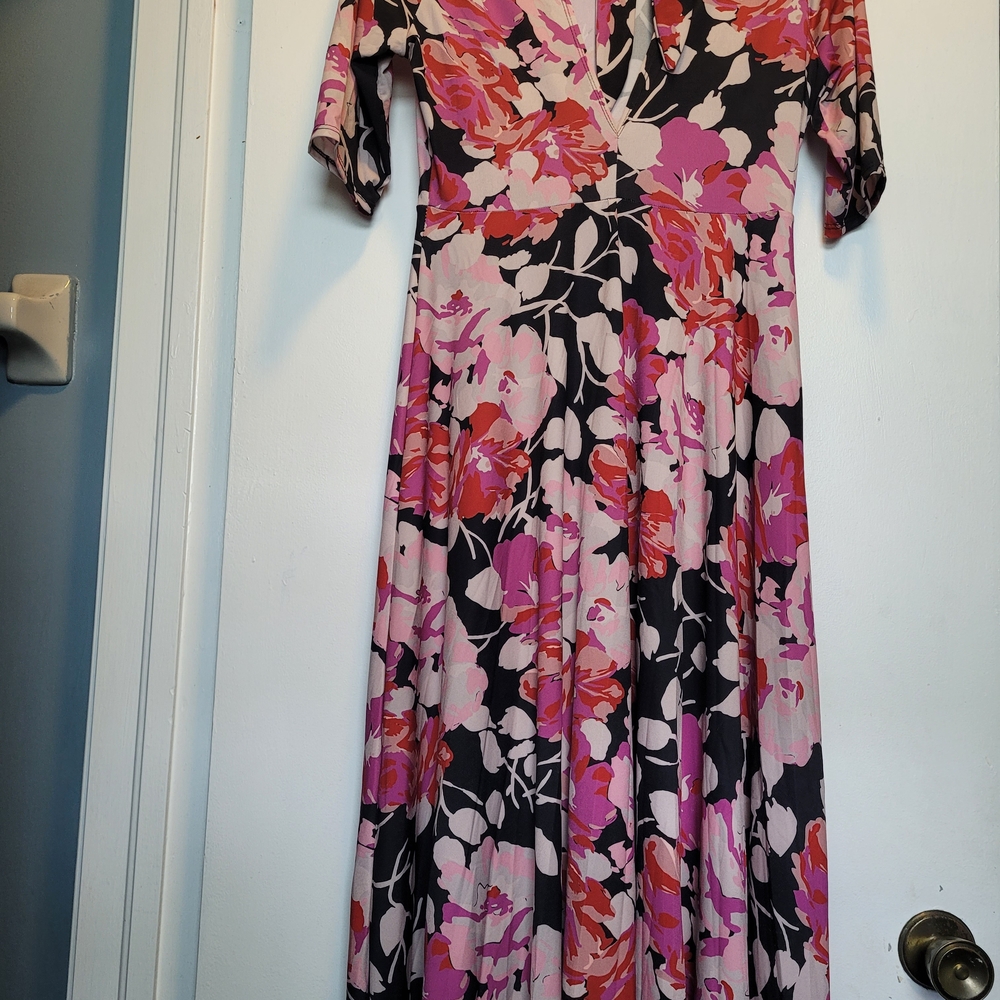 Zara Pink and Black Floral Midi Dress